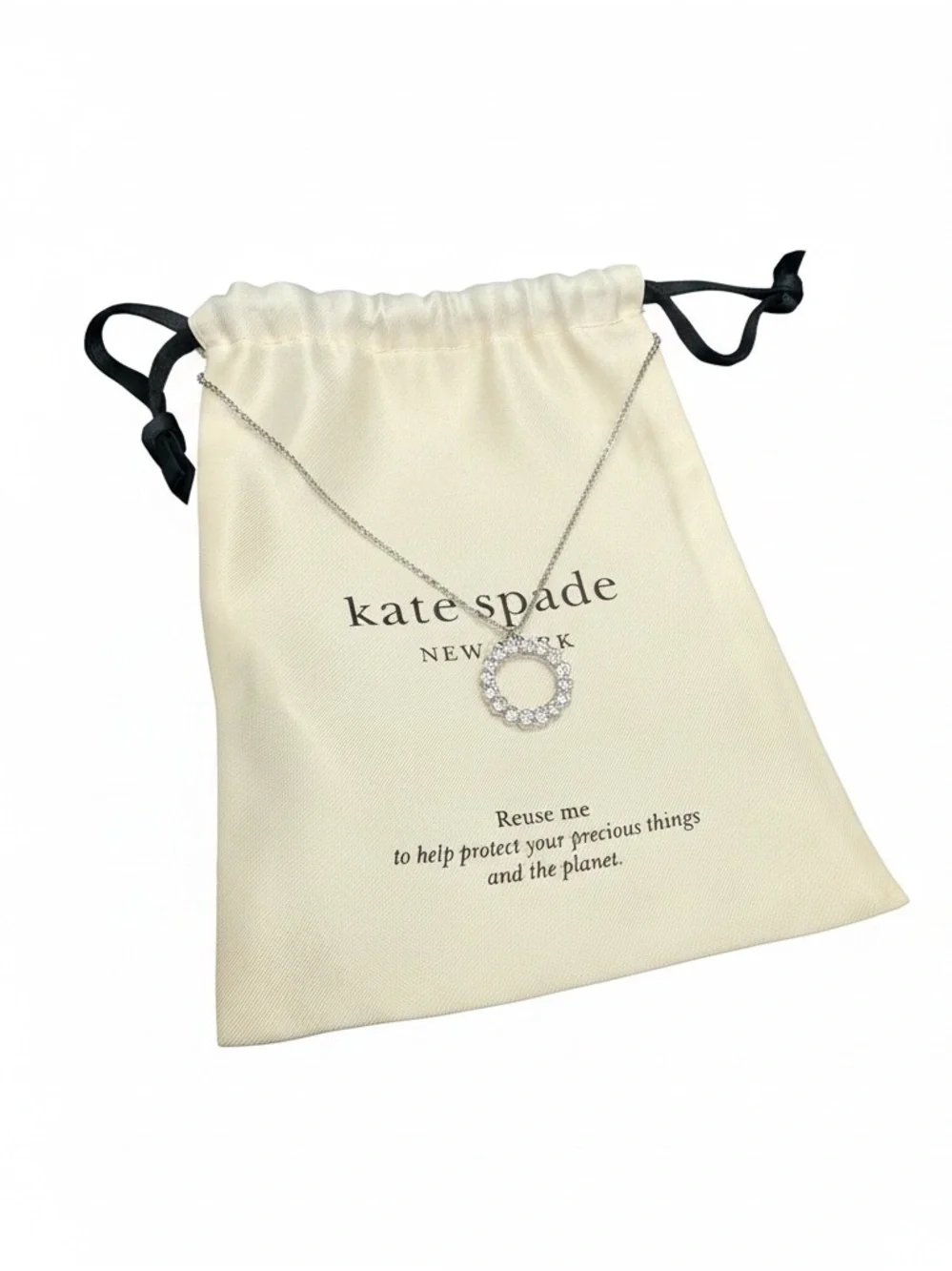 ♠️KATE SPADE♠️Full Circle Silver-Tone CZ Pendant Necklace w/ Dust Bag/NWT